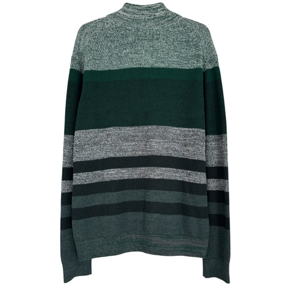 Nautica Quarter Zip Sweater Luxury Knit Colorblock Stripe Green Gray Men Size XL - Picture 3 of 16